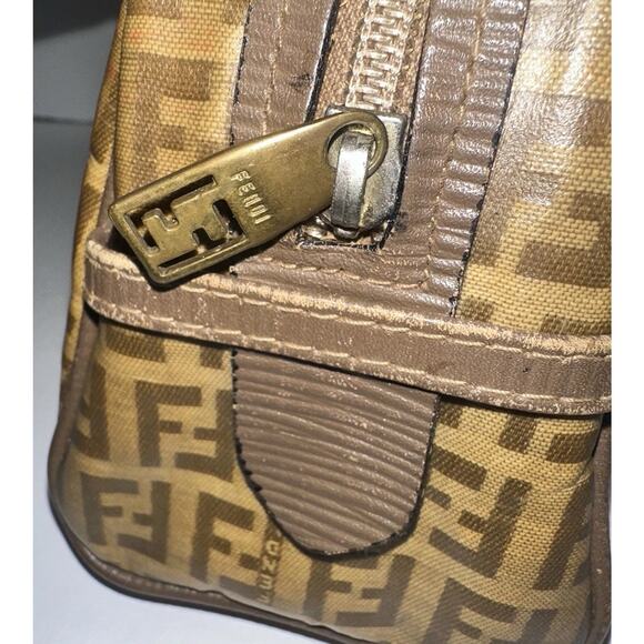 Fendi Zucchino Logo Zip Pouch Pattern PVC Clutch Brown Tan Vintage Bag authentic - Picture 8 of 12